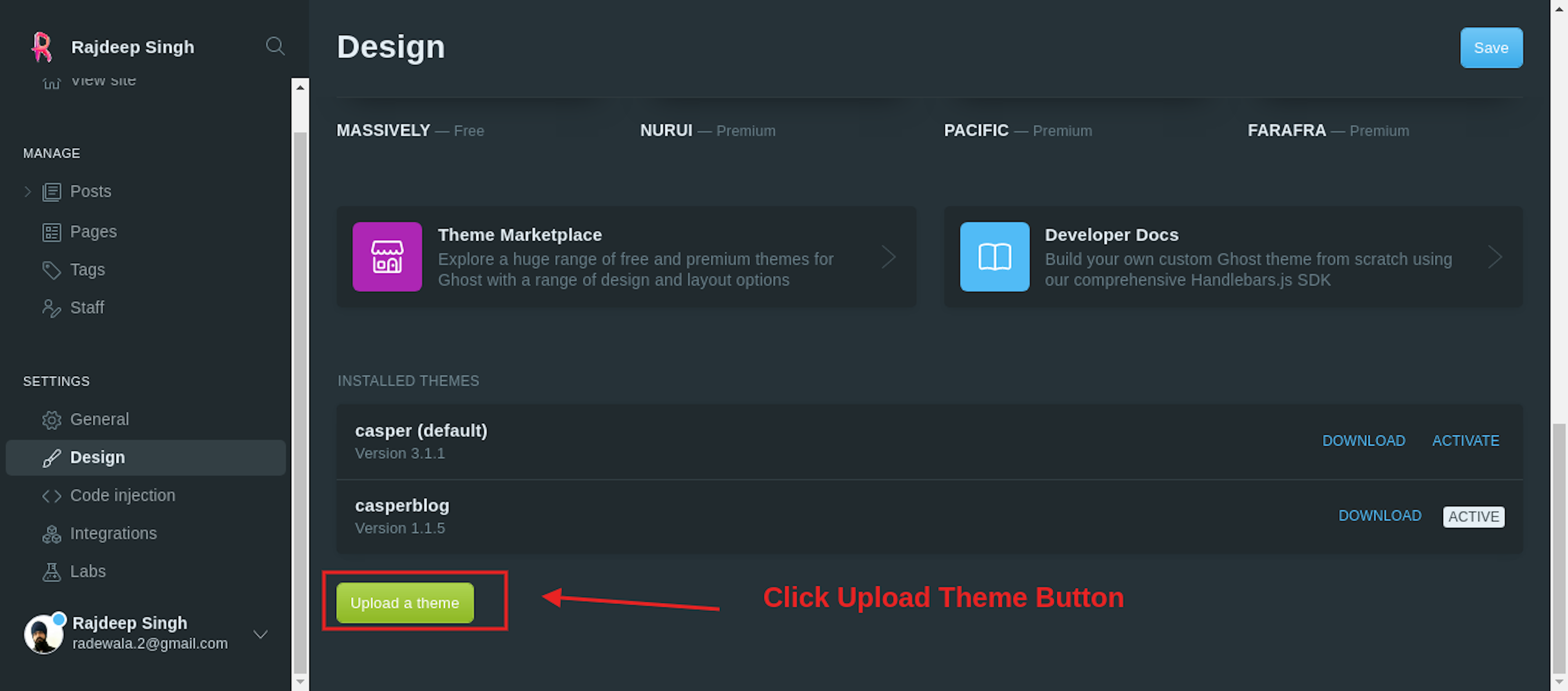 Click Upload Button On Ghost CMS