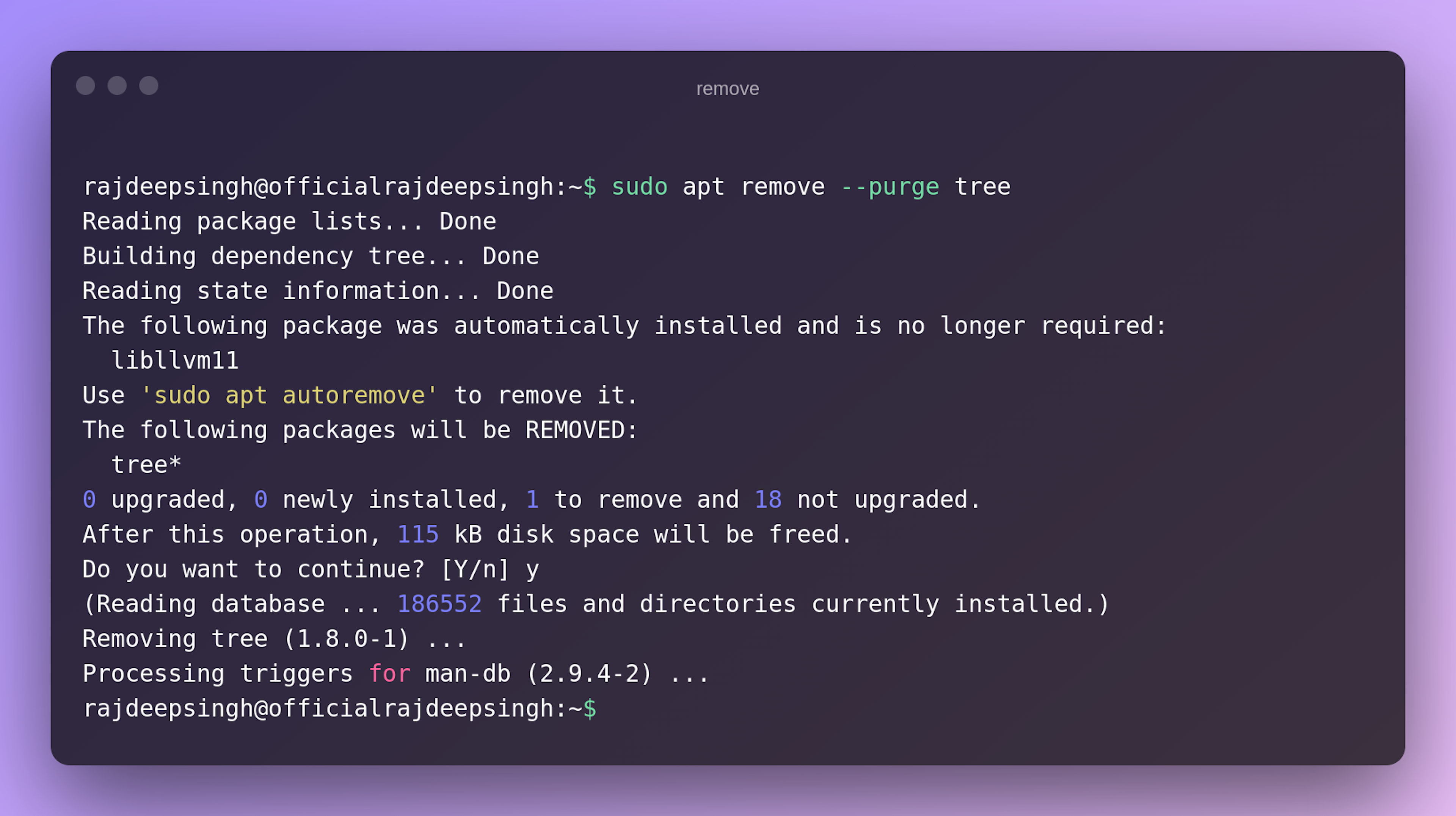 remove tree command in your system