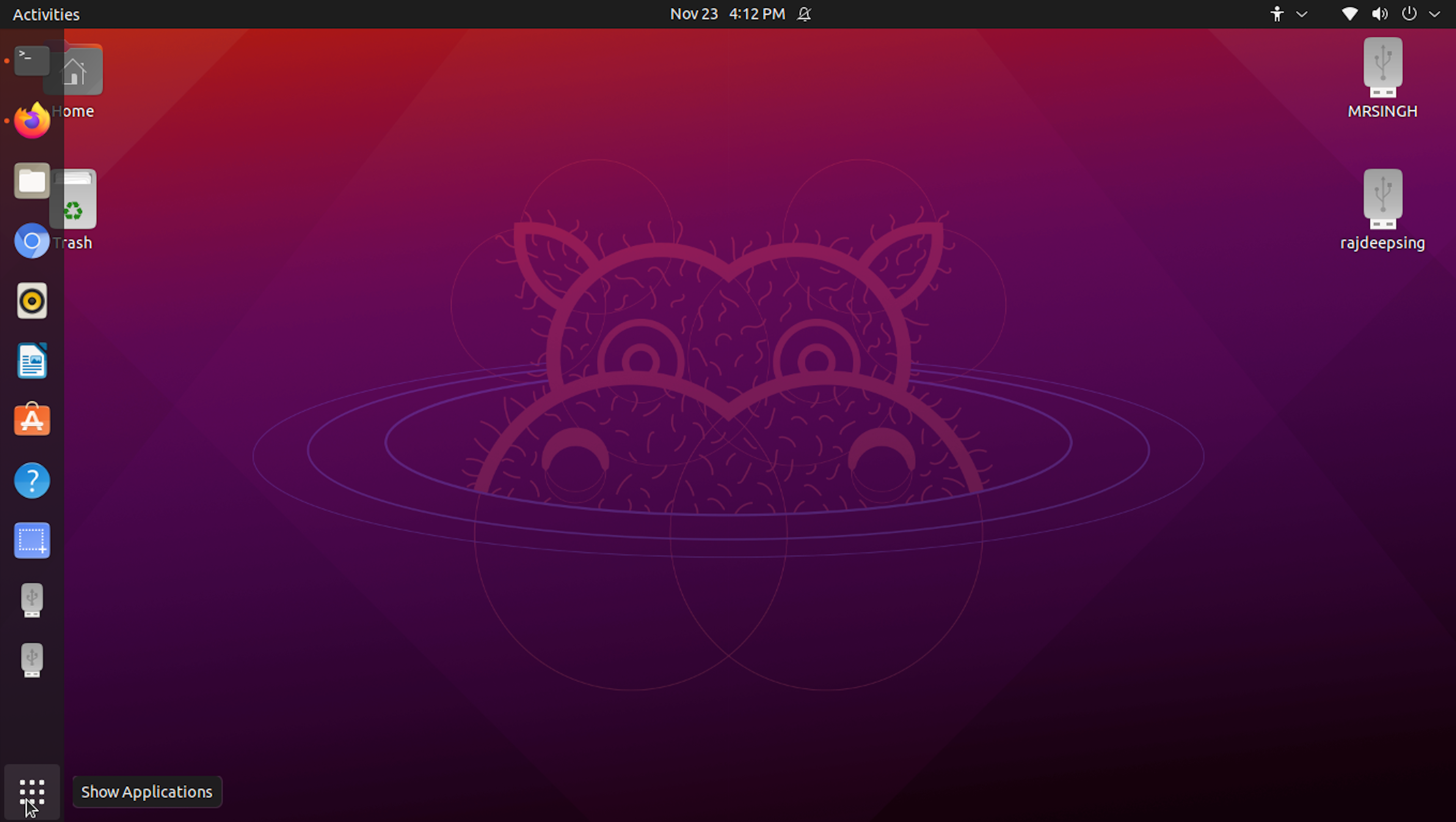 Click the ubuntu to show the app icon