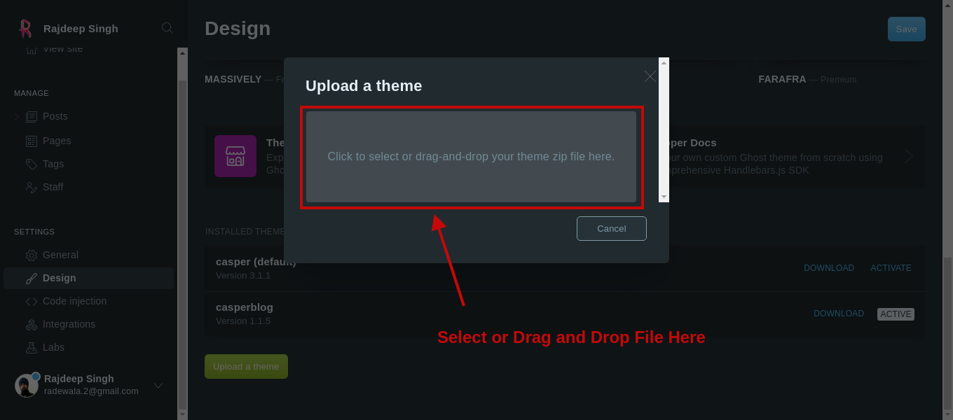 Select or Drag and drop File In Side Box
