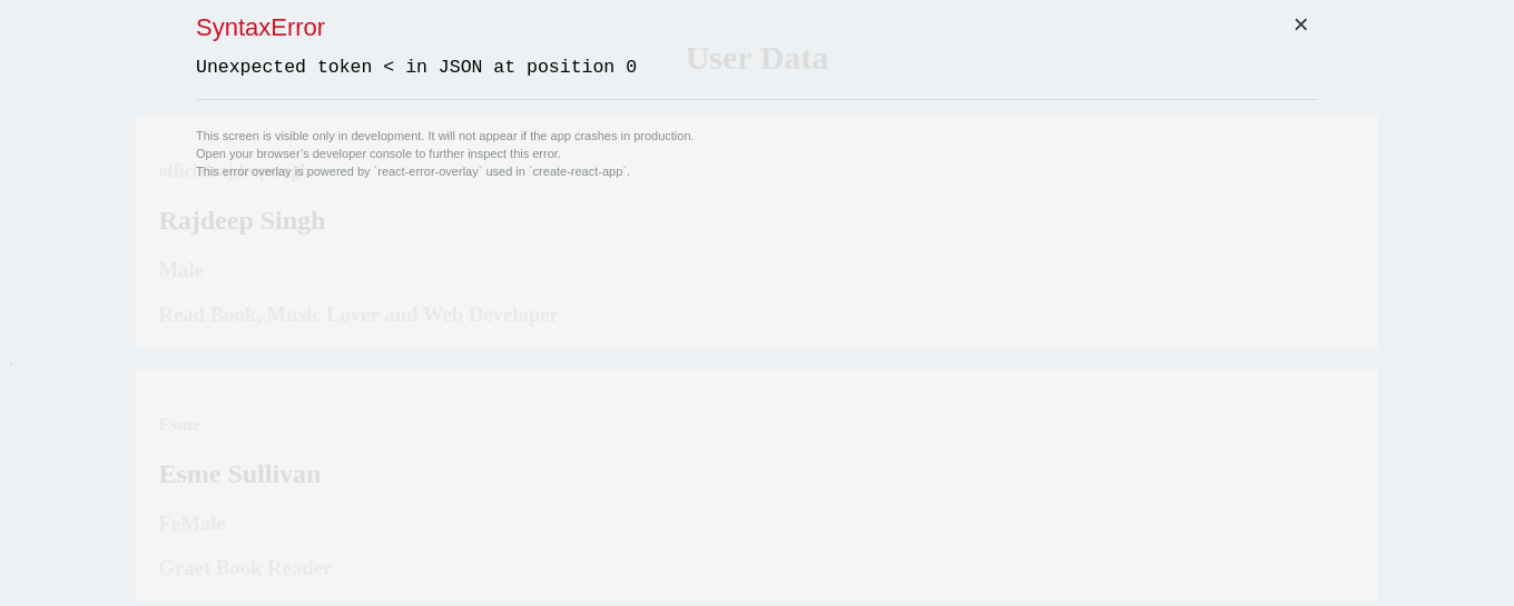 SyntaxError: Unexpected token < in JSON at position 0 SyntaxError: Unexpected token < in JSON at position 0