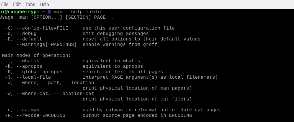 man Command Output with --help flag man Command Output with --help flag
