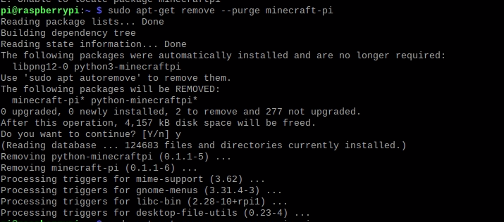 remove minecraft pi game in raspberry 4