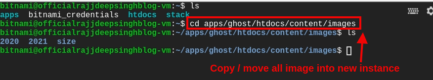 Move to image directory to a new instance in ghost cms