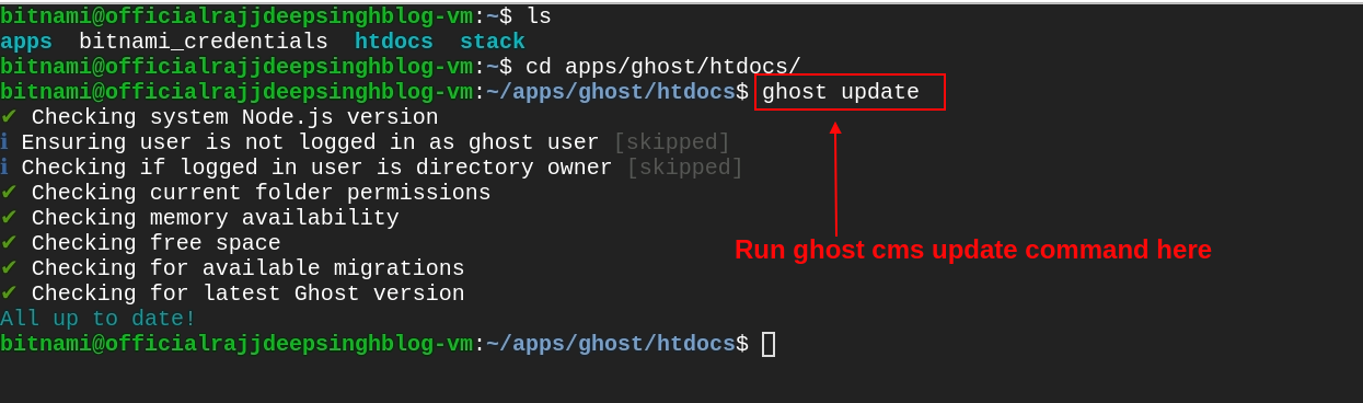 Run Ghost update Command