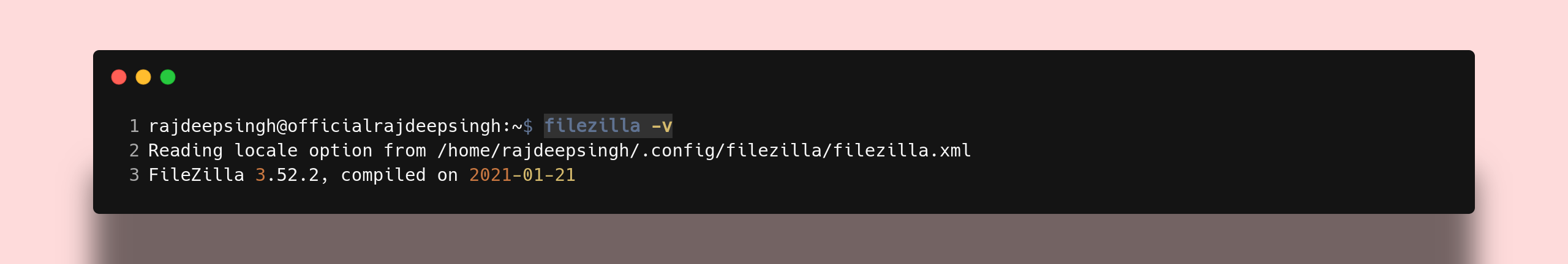 Filezilla version command output