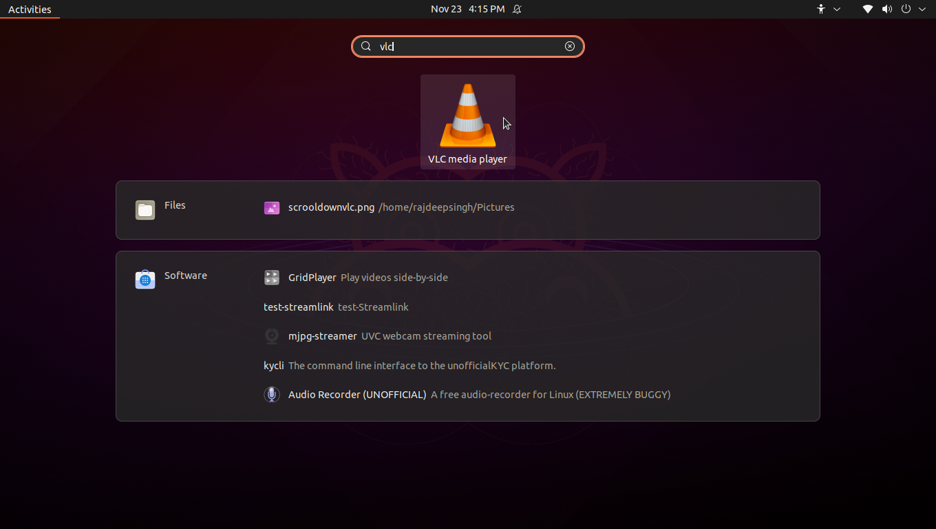 Search the VLC media player and open it Search the VLC media player and open it