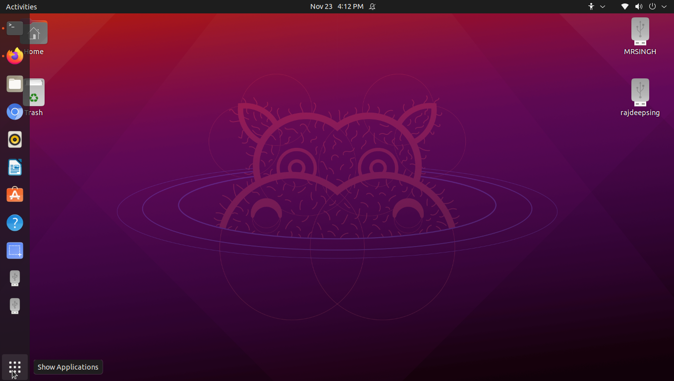 Click the ubuntu to show the app icon